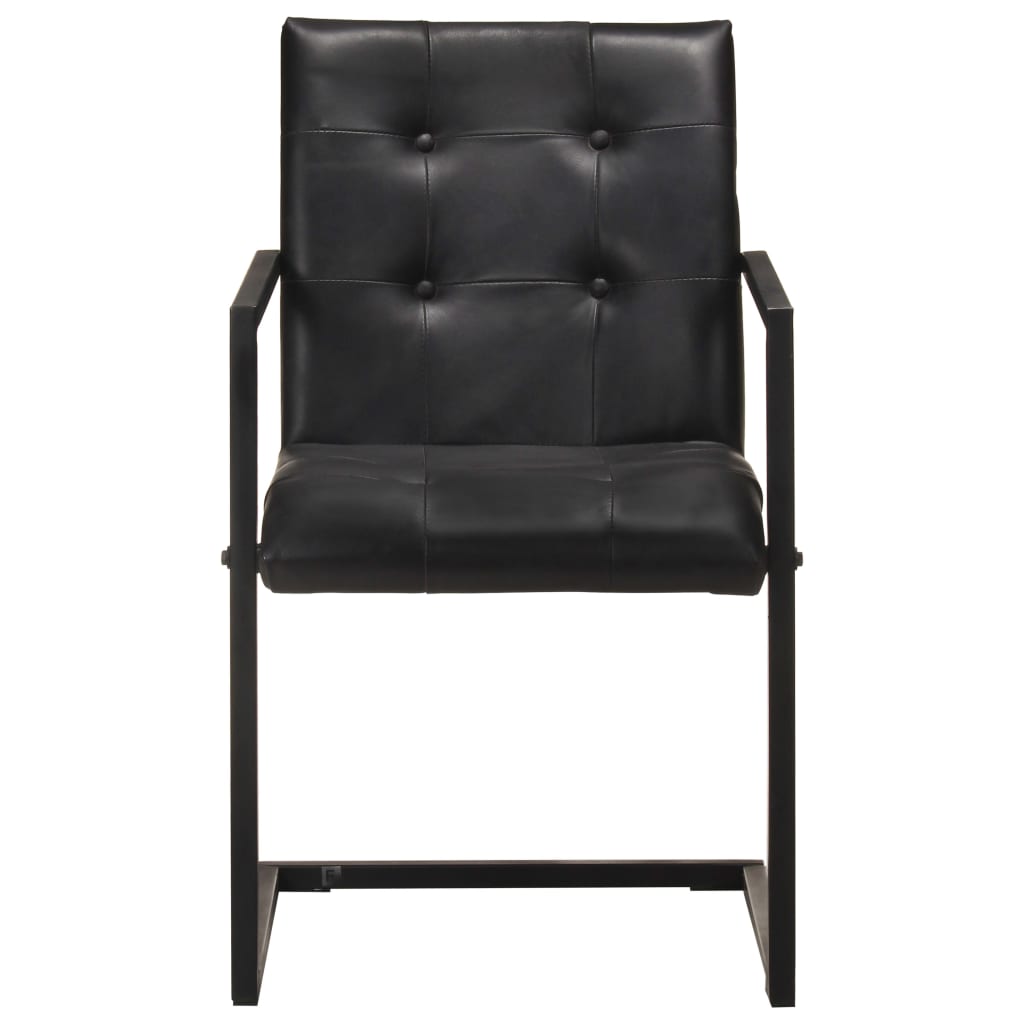vidaXL Cantilever Dining Chairs 4 pcs Black Real Leather