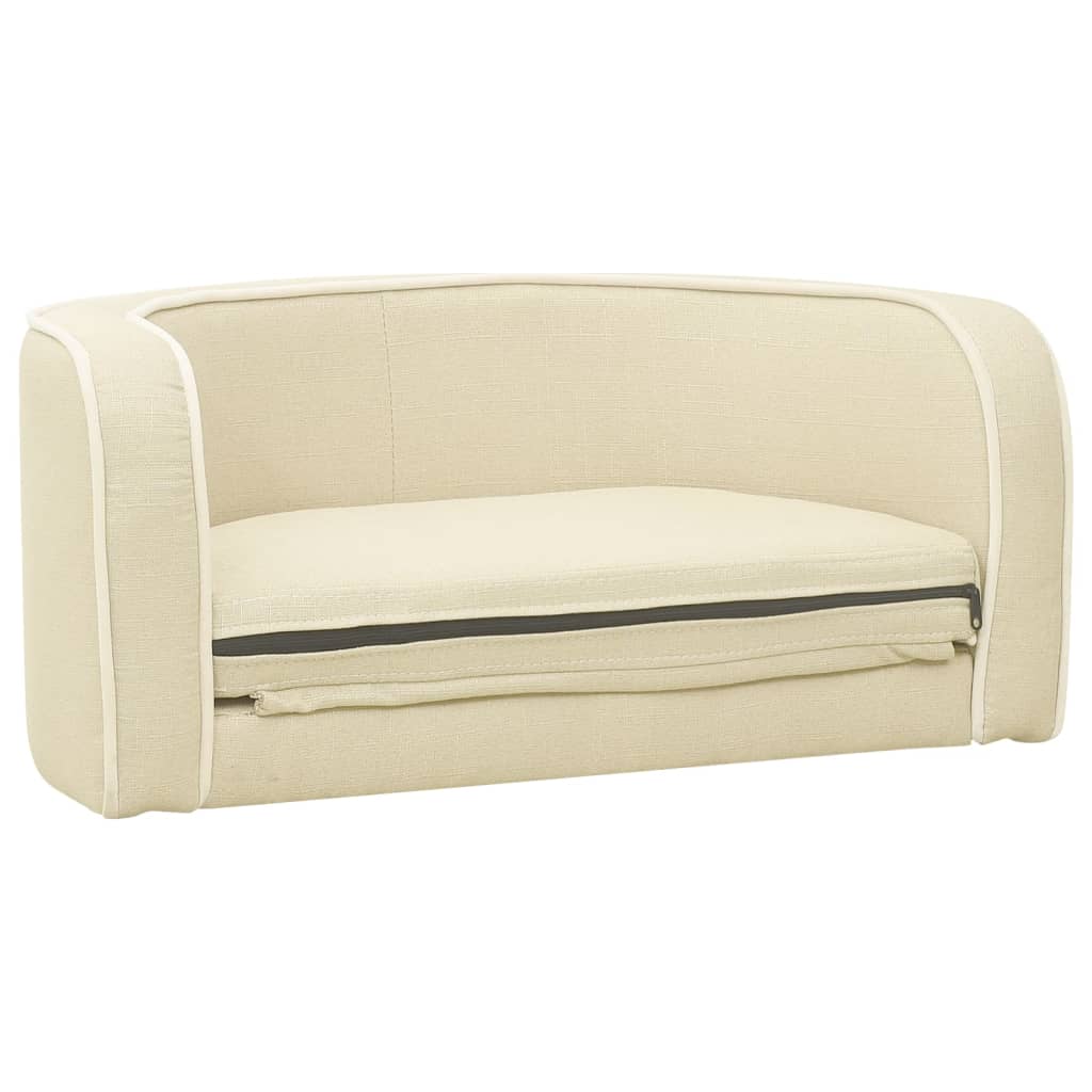vidaXL Foldable Dog Sofa Cream 76x71x30 cm Linen Washable Cushion
