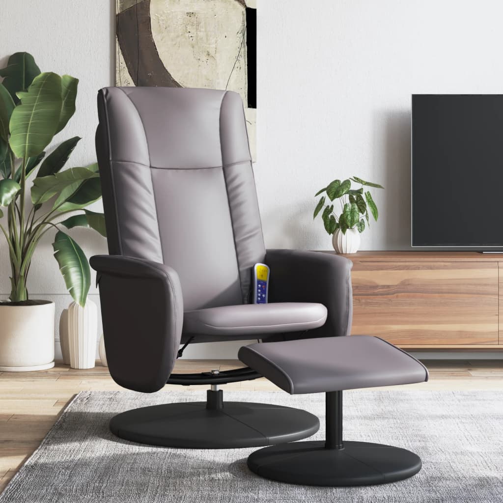vidaXL Massage Recliner Chair with Footstool Grey Faux Leather