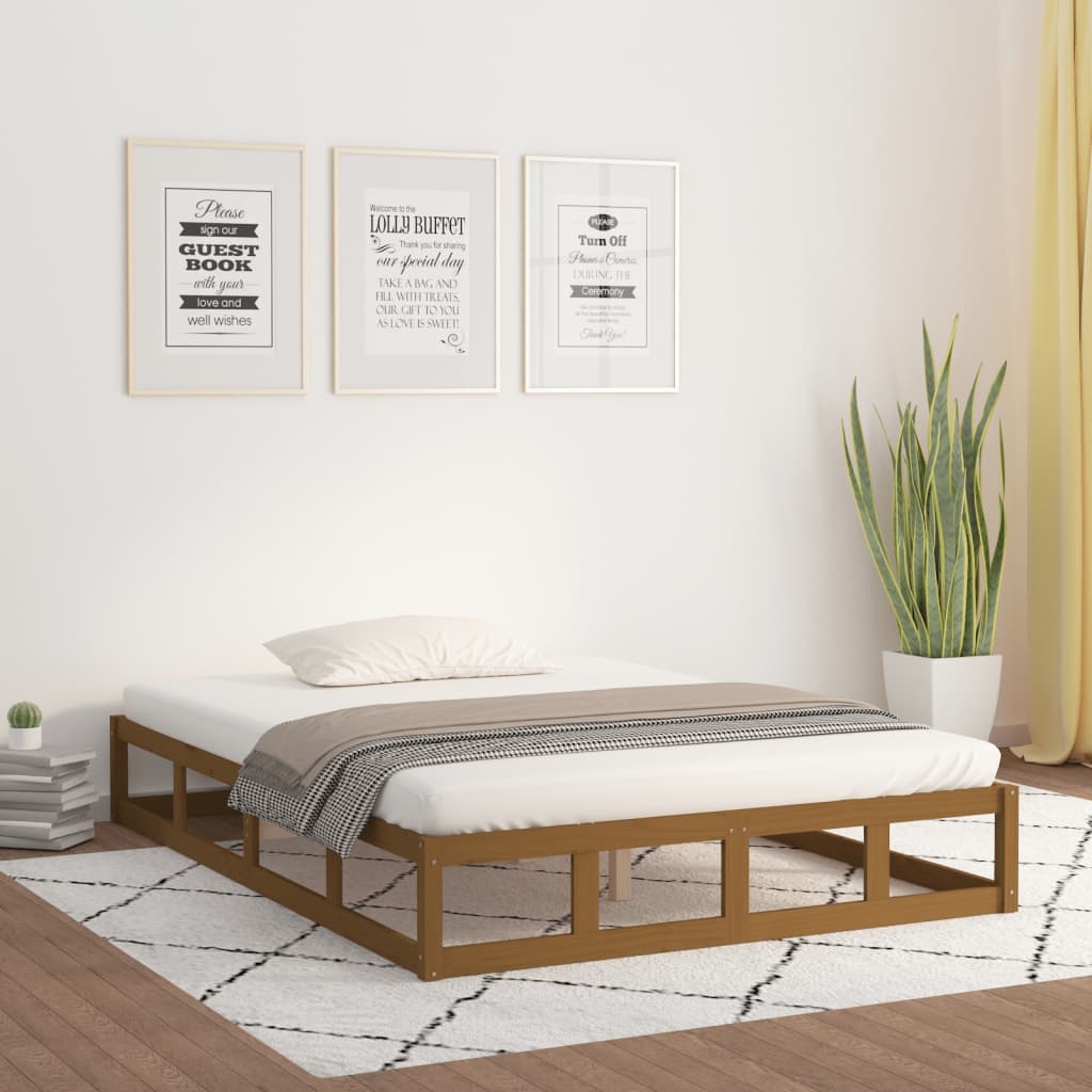 vidaXL Bed Frame Honey Brown 135x190 cm Double Solid Wood
