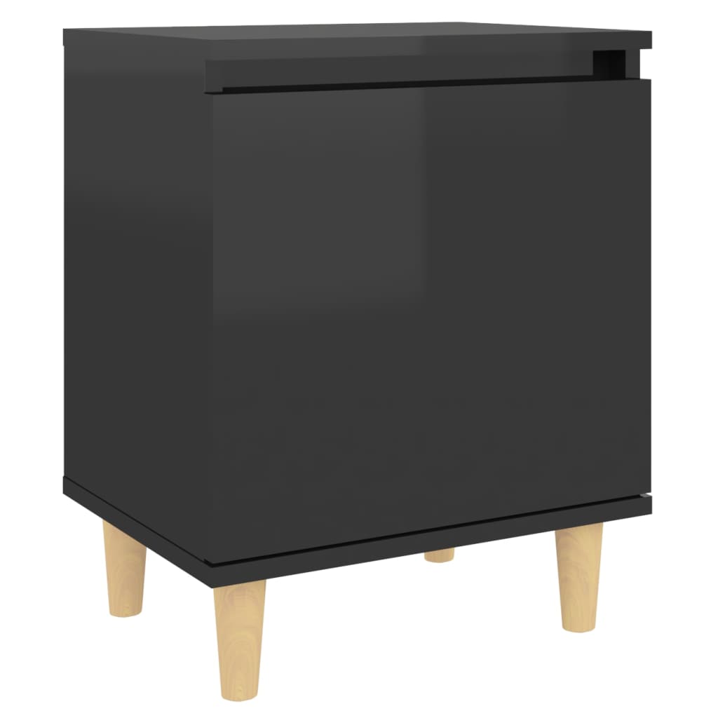 vidaXL Bed Cabinets Solid Wood Legs 2 pcs High Gloss Black 40x30x50 cm