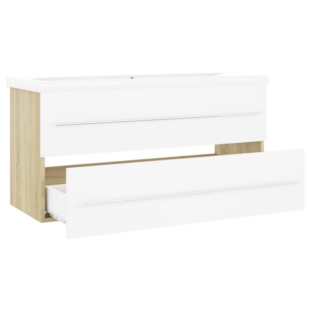 vidaXL Sink Cabinet with Built-in Basin White and Sonoma Oak Engineered Wood