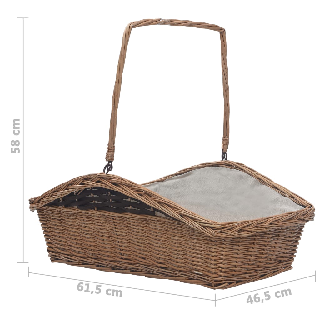 vidaXL Firewood Basket with Handle 61.5x46.5x58 cm Brown Willow