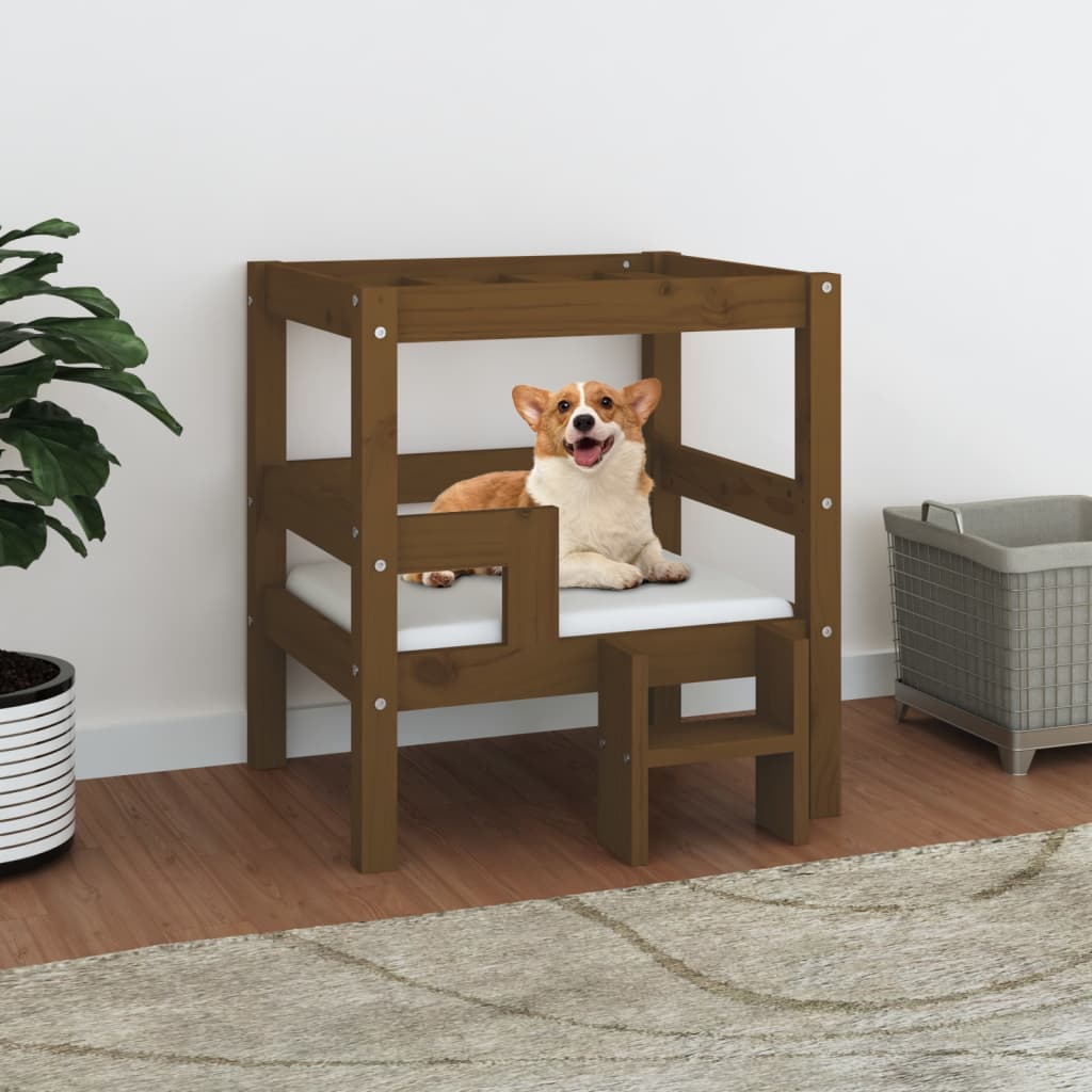 vidaXL Dog Bed Honey Brown 55.5x53.5x60 cm Solid Wood Pine