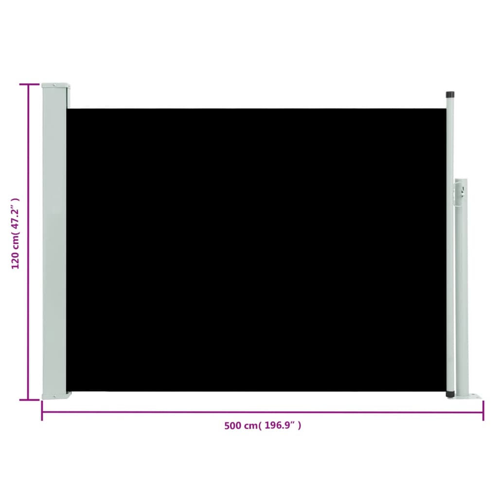 vidaXL Patio Retractable Side Awning 120x500 cm Black