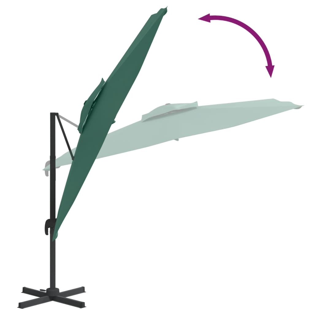 vidaXL Double Top Cantilever Umbrella Green 300x300 cm