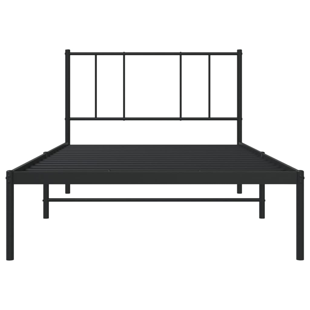 vidaXL Metal Bed Frame with Headboard Black 100x190 cm