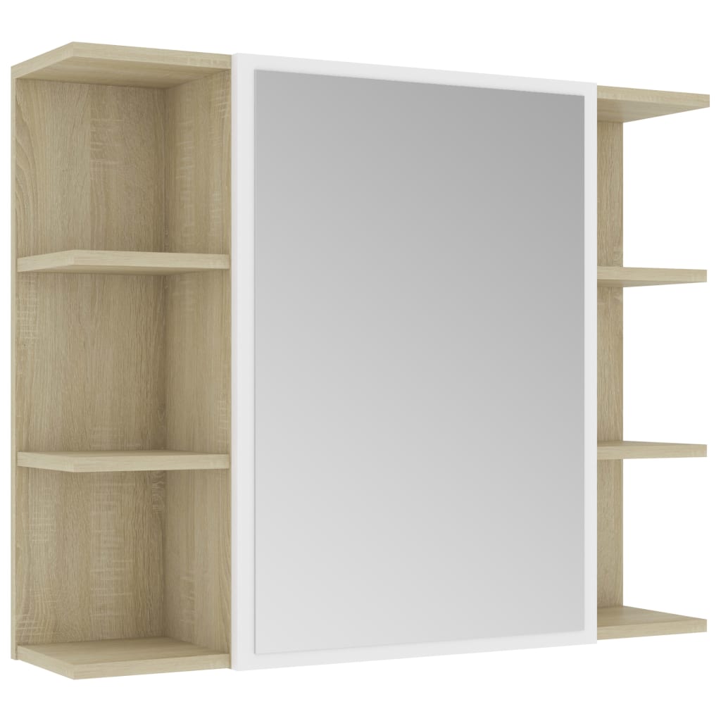 vidaXL Bathroom Mirror Cabinet White and Sonoma Oak 80x20.5x64 cm Chipboard