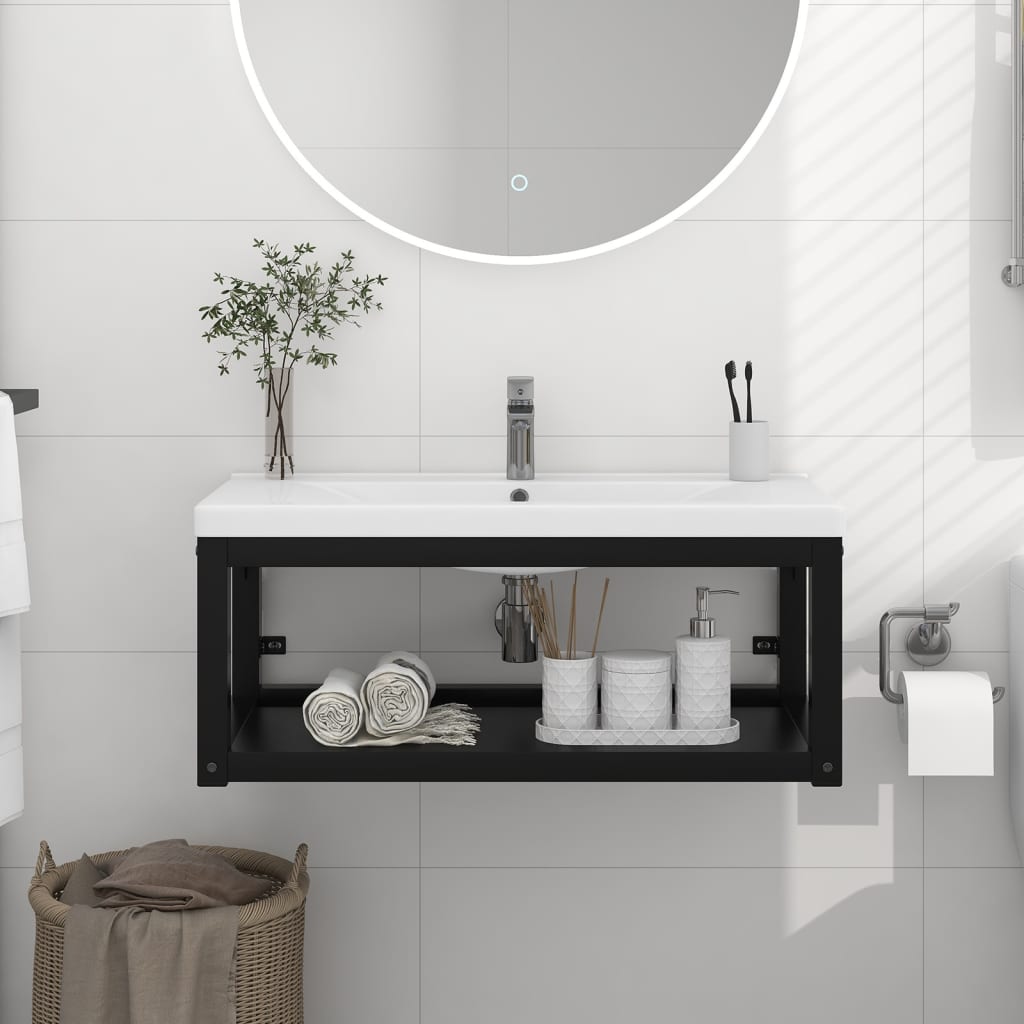 vidaXL Wall-mounted Bathroom Washbasin Frame Black 79x38x31 cm Iron