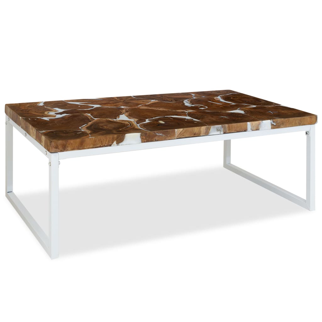 vidaXL Coffee Table Teak Resin 110x60x40 cm White and Brown