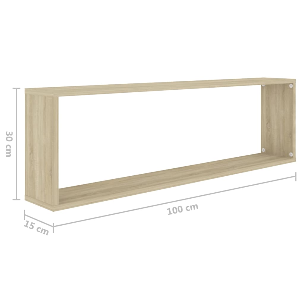 vidaXL Wall Cube Shelf 2 pcs Sonoma Oak 100x15x30 cm Engineered Wood