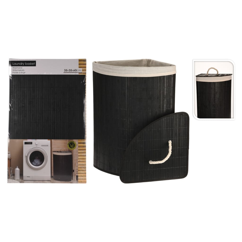 Bathroom Solutions Corner Laundry Basket Bamboo Black