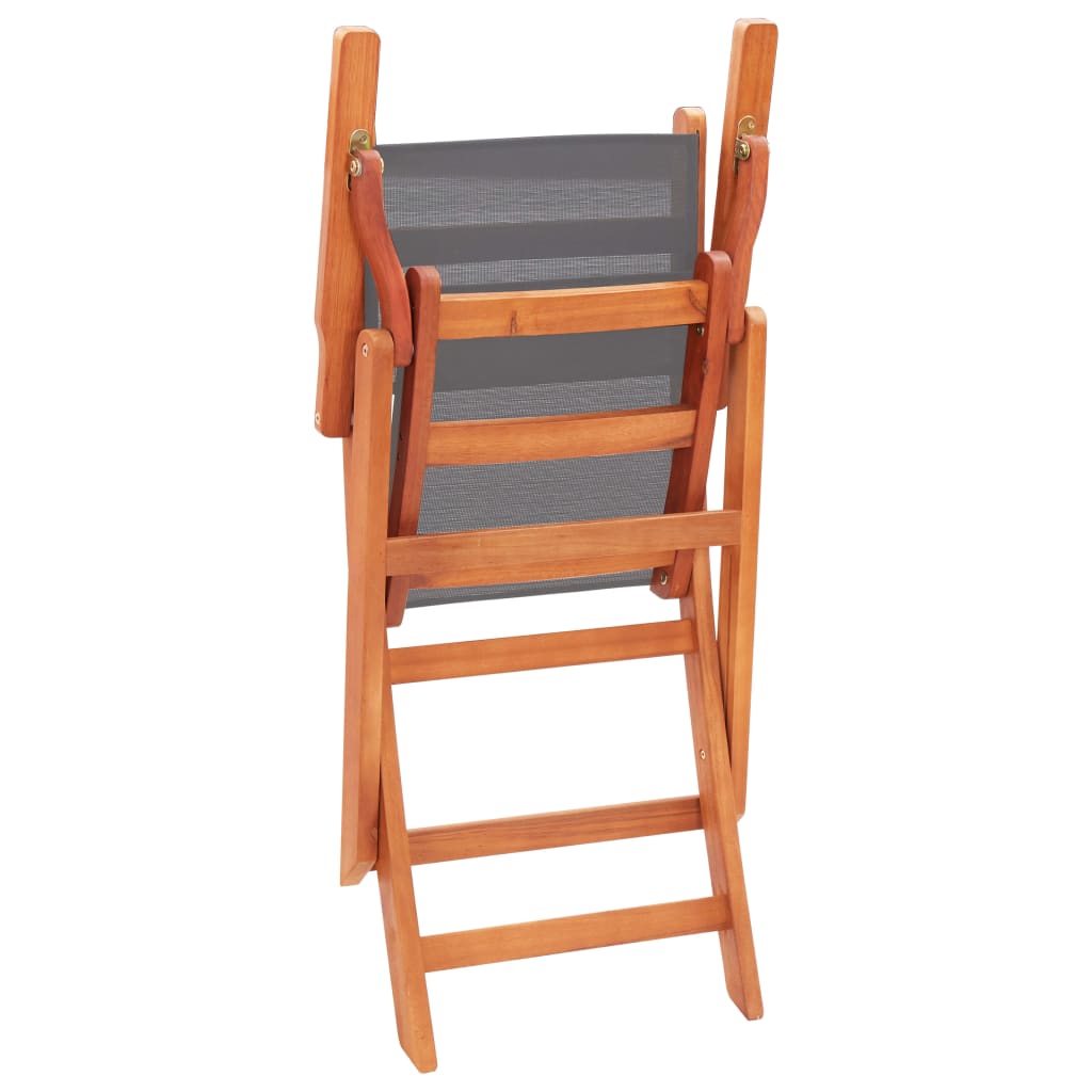 vidaXL Folding Garden Chairs 2 pcs Grey Solid Eucalyptus Wood and Textilene