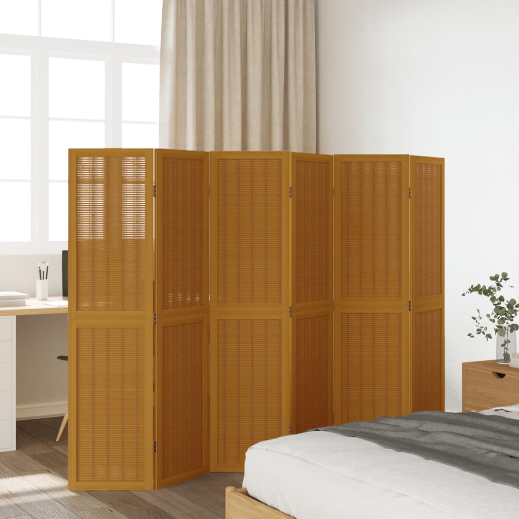 vidaXL Room Divider 6 Panels Brown Solid Wood Paulownia