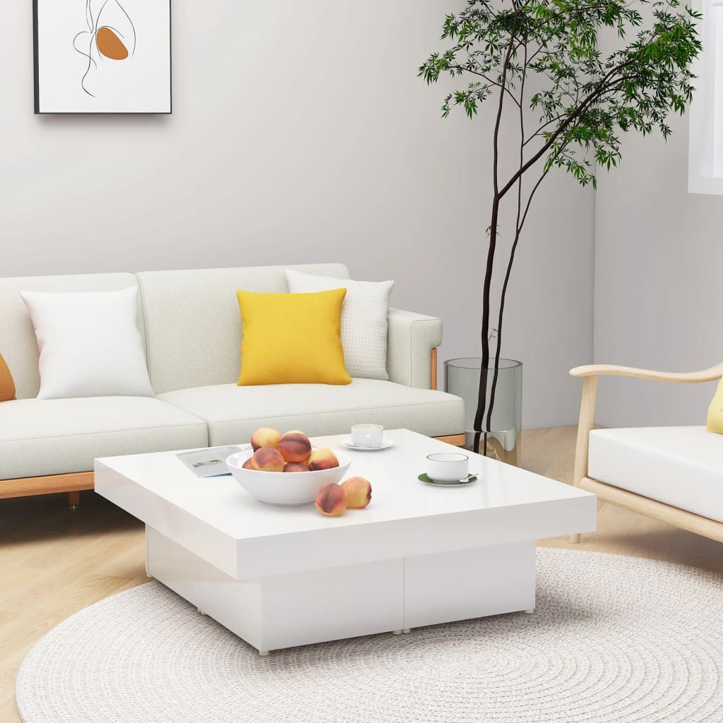 vidaXL Coffee Table High Gloss White 90x90x28 cm Engineered Wood ...