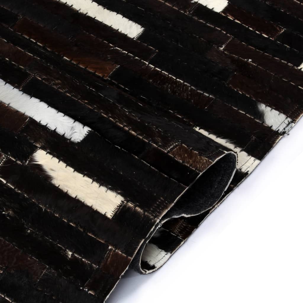 vidaXL Rug Genuine Leather Patchwork 80x150 cm Stripe Black/White