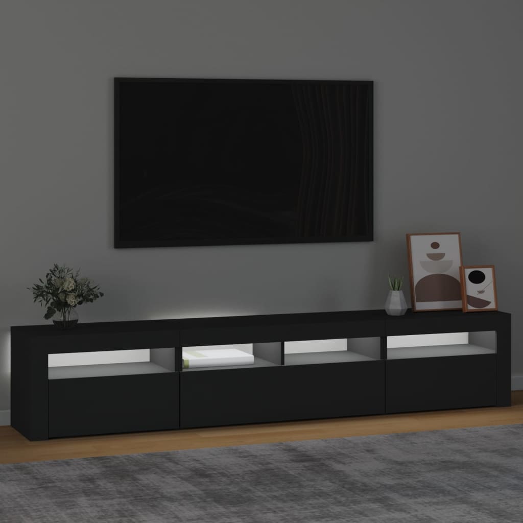 vidaXL TV Cabinet with LED Lights Black 210x35x40 cm