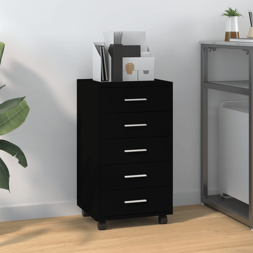 vidaXL Drawer Cabinet with Castors Black Engineered Wood