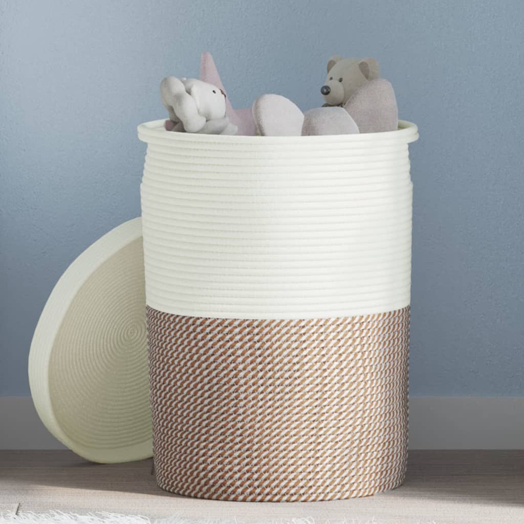 vidaXL Storage Basket with Lid Brown and White Ø37x50 cm Cotton