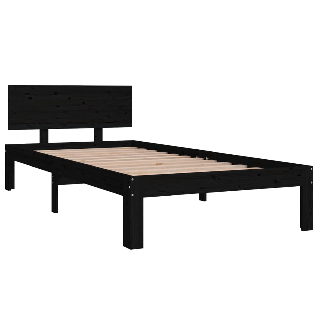 vidaXL Bed Frame Black Solid Wood Pine 90x200 cm