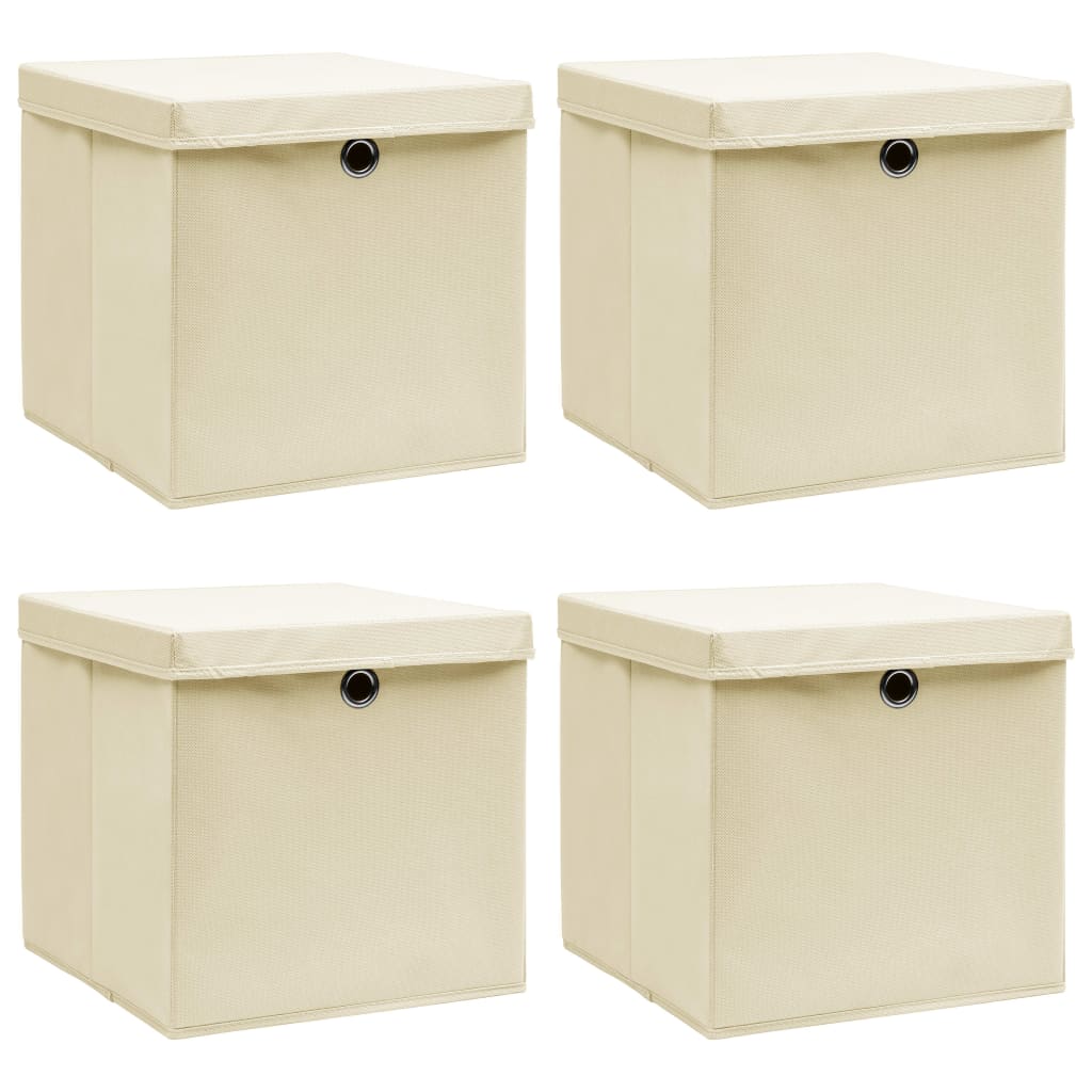 vidaXL Storage Boxes with Lid 4 pcs Cream 32x32x32 cm Fabric