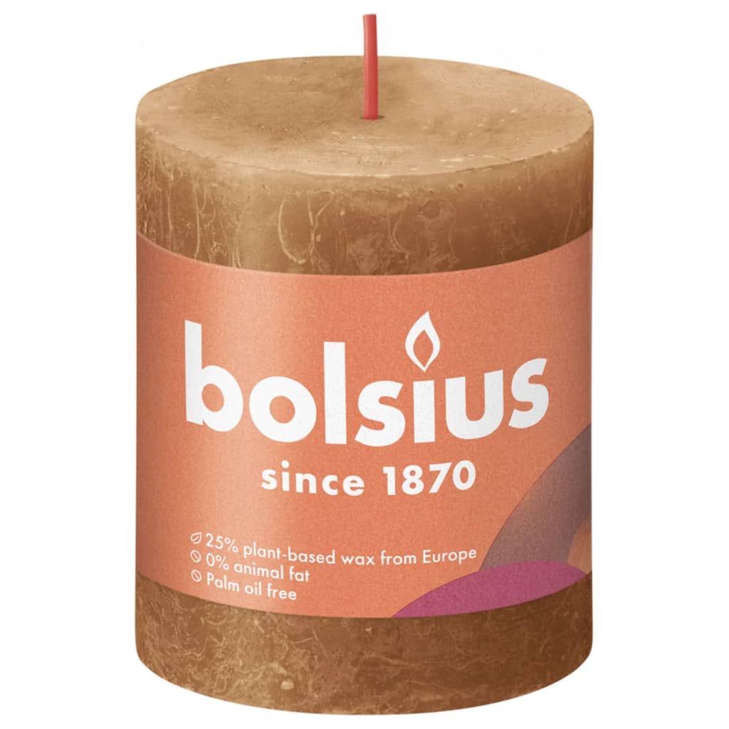 Bolsius Rustic Pillar Candles Shine 4 pcs 80x68 mm Spice Brown