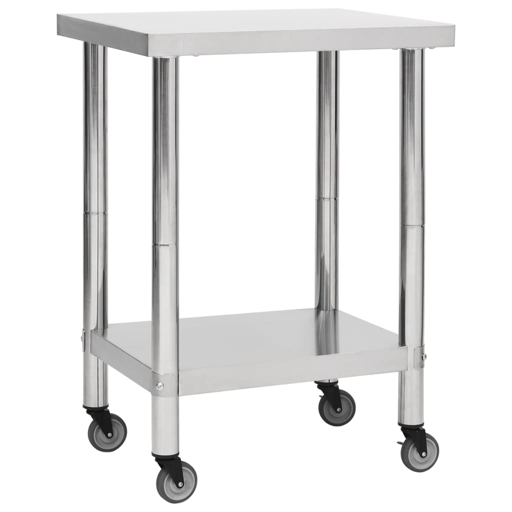 vidaXL Kitchen Work Table with Wheels 60x45x85 cm Stainless Steel