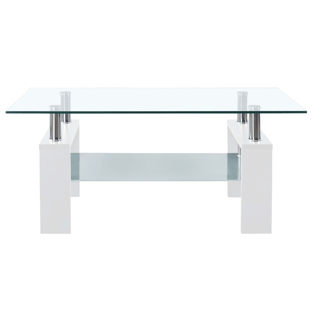 vidaXL Coffee Table White and Transparent 95x55x40 cm Tempered Glass