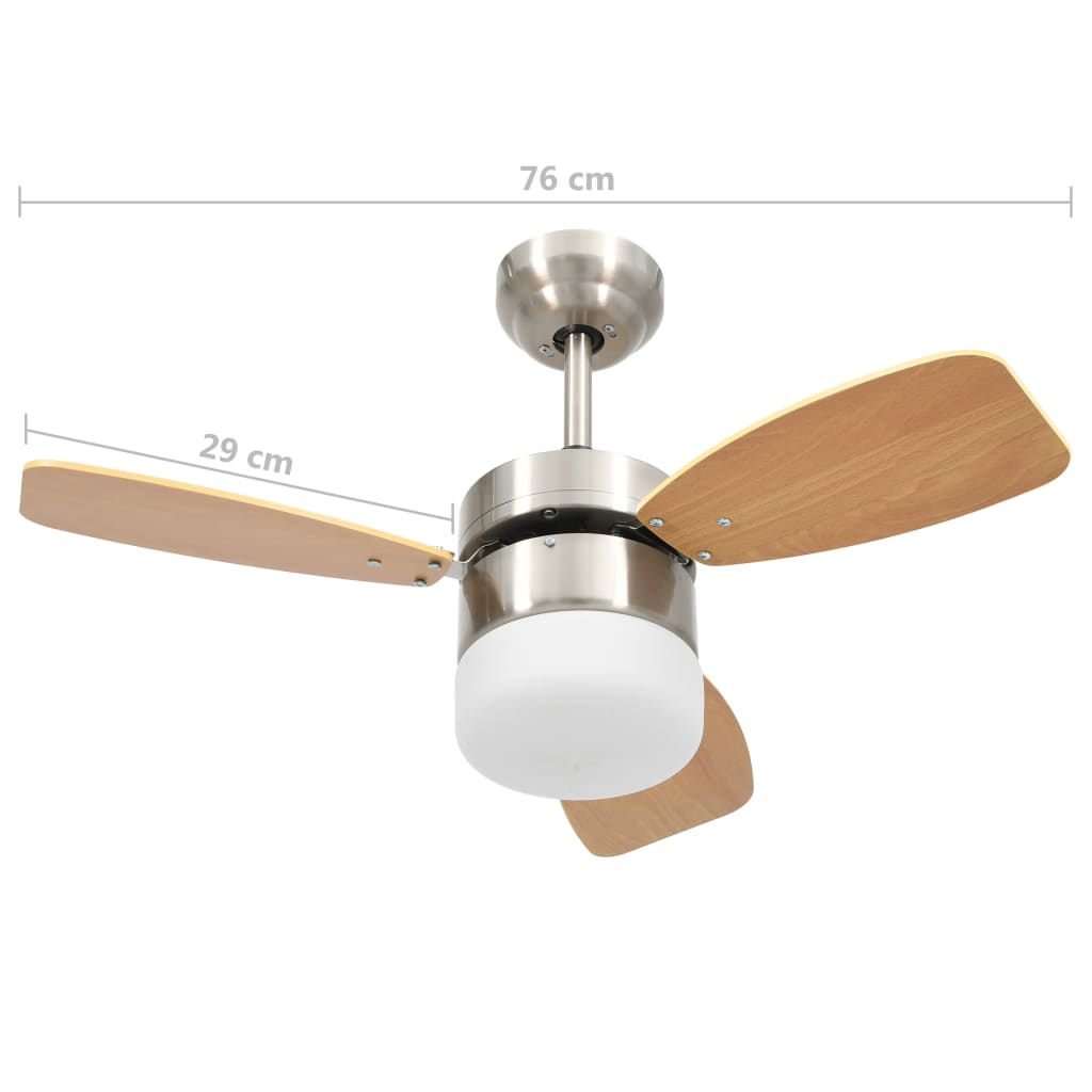 vidaXL Ceiling Fan with Light and Remote Control 76 cm Light Brown