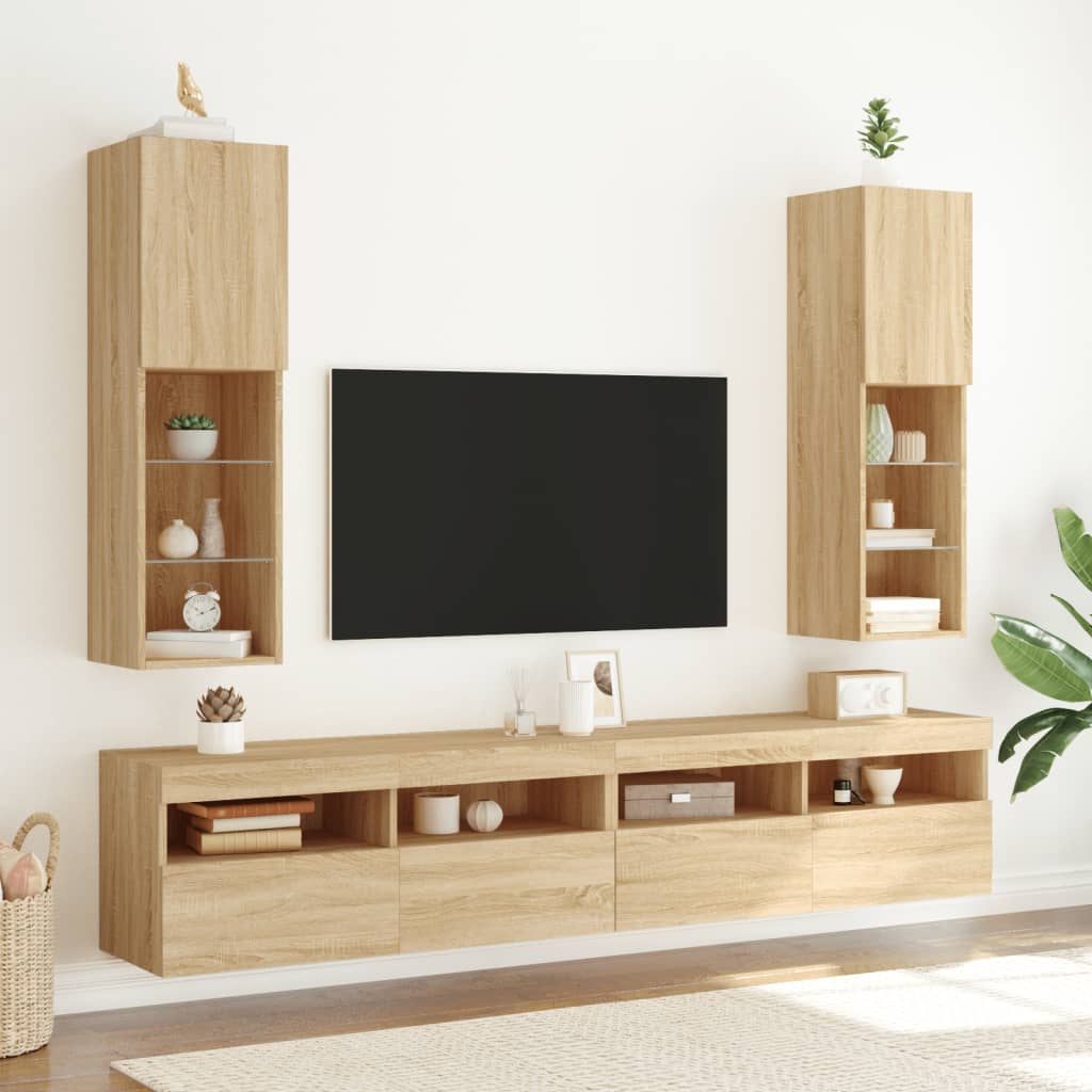 vidaXL TV Cabinets with LED Lights 2 pcs Sonoma Oak 30.5x30x102 cm