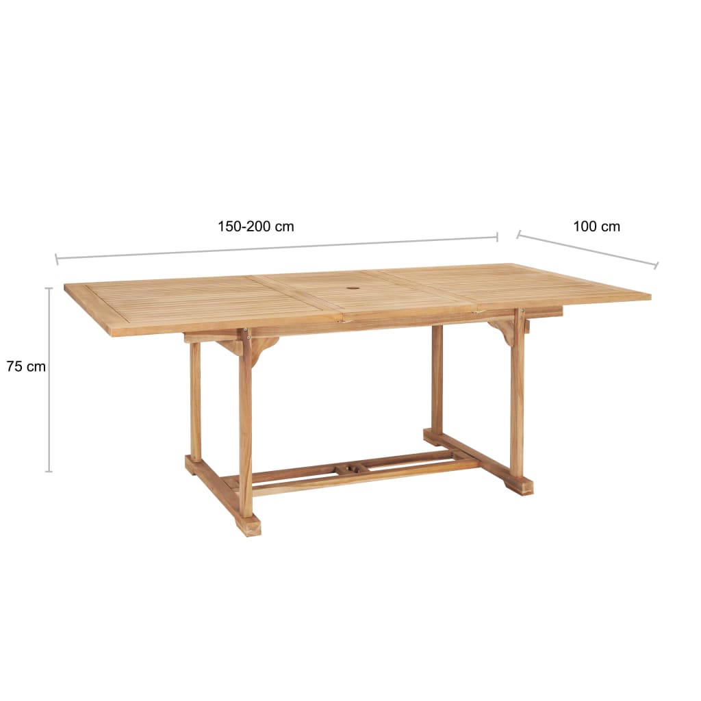 vidaXL 7 Piece Outdoor Dining Set 150-200x100x75 cm Solid Teak Wood