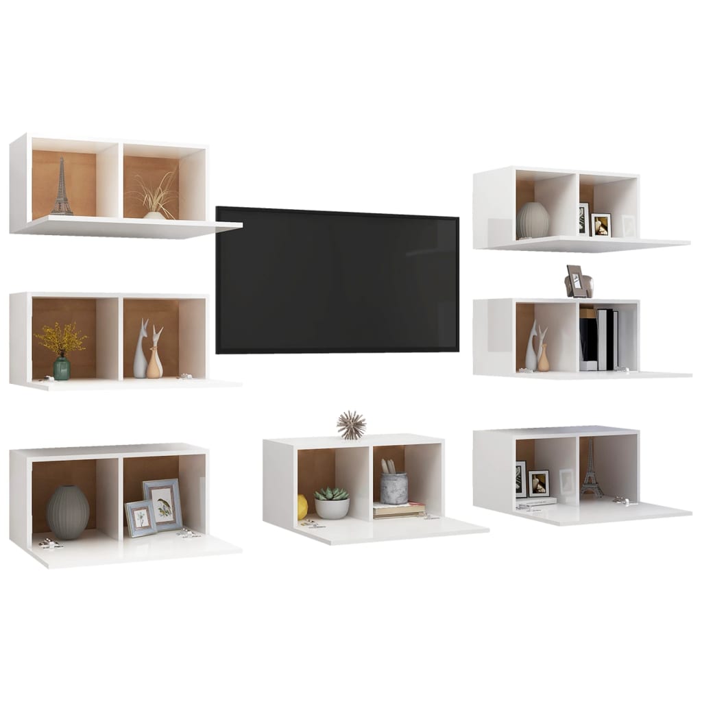 vidaXL TV Cabinets 7 pcs High Gloss White 30.5x30x60 cm Engineered Wood
