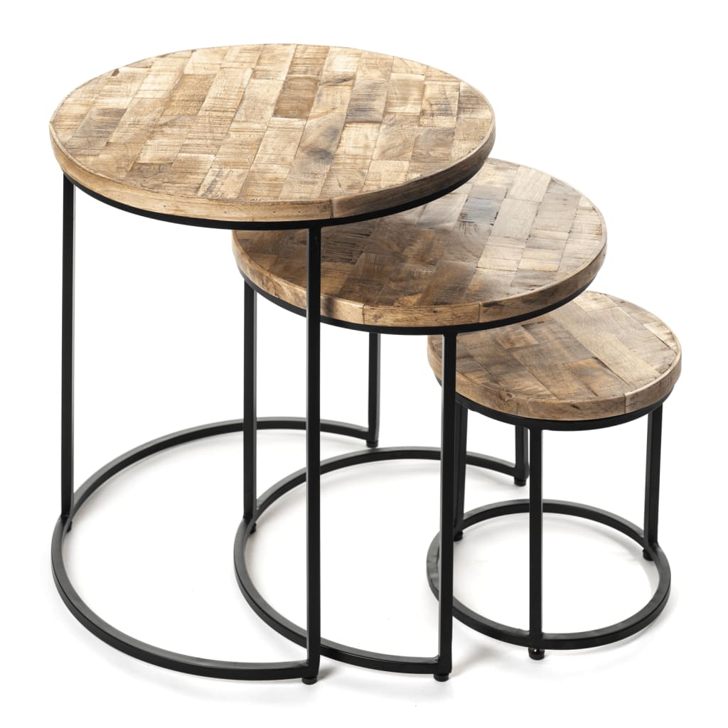 Rousseau 3 Piece Side Table Set Leo Mangolia Wood