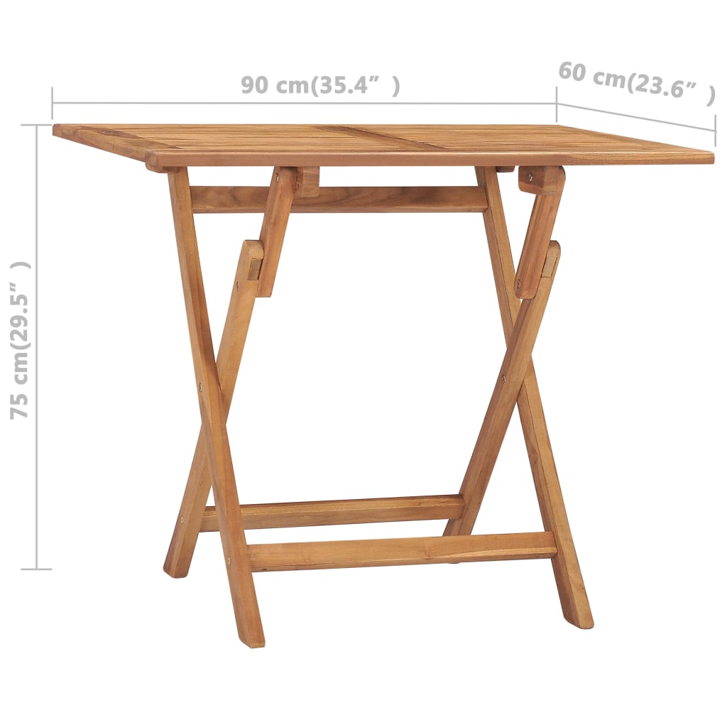 vidaXL Folding Garden Dining Table 90x60x75 cm Solid Teak Wood