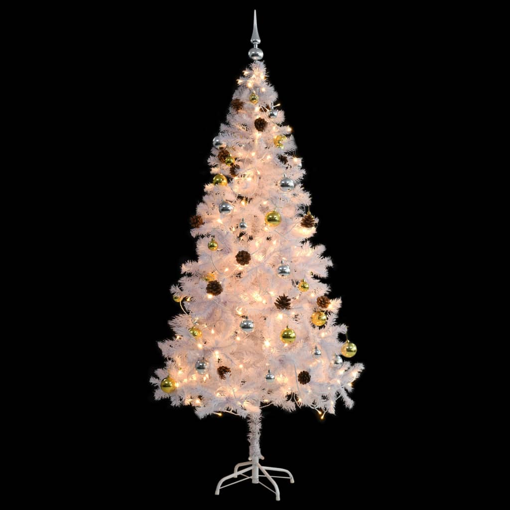 vidaXL Artificial Pre-lit Christmas Tree with Baubles White 180 cm