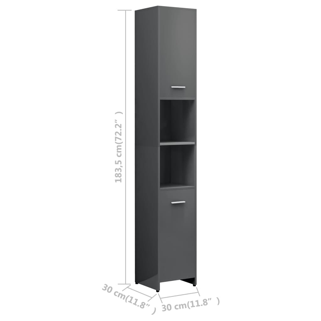 vidaXL Bathroom Cabinet High Gloss Grey 30x30x183.5 cm Chipboard