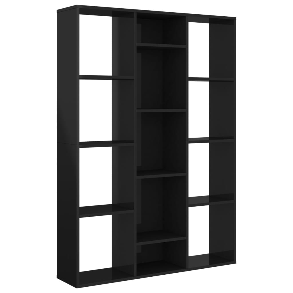 vidaXL Room Divider/Book Cabinet High Gloss Black 100x24x140 cm Chipboard