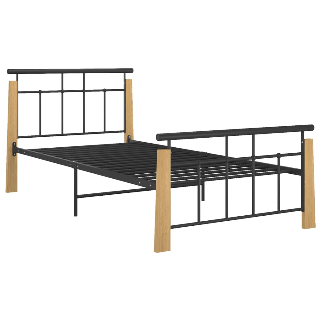 vidaXL Bed Frame Metal and Solid Oak Wood 90x200 cm