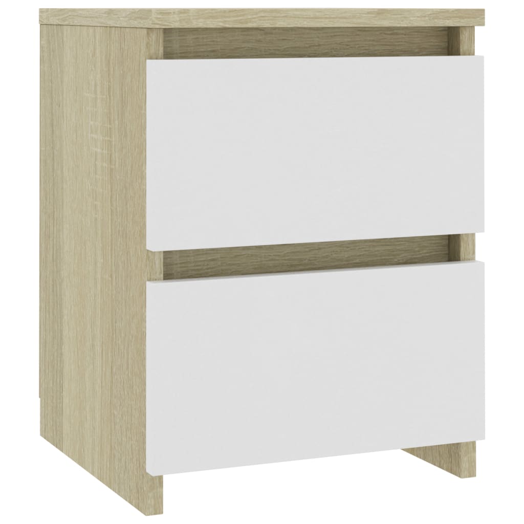 vidaXL Bedside Cabinet White and Sonoma Oak 30x30x40 cm Engineered Wood