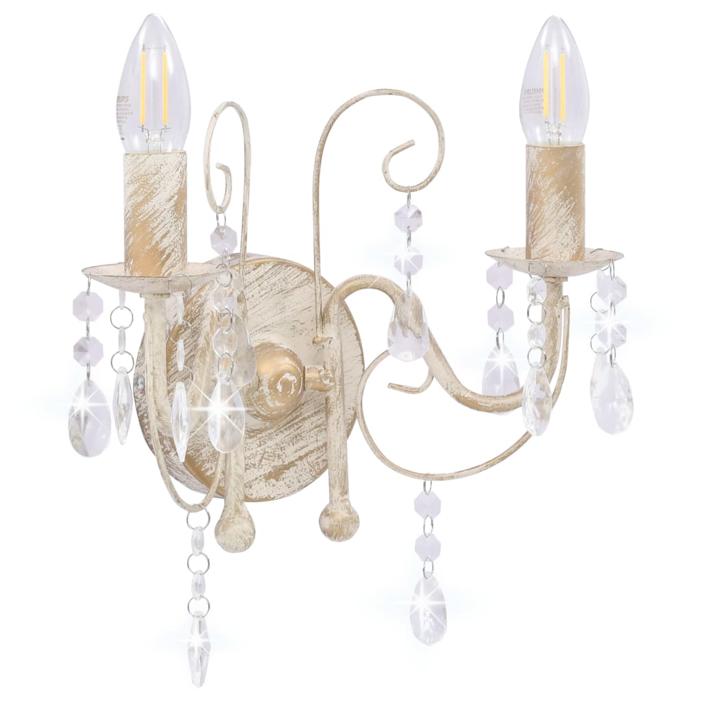 vidaXL Wall Lamp with Beads Antique White 2 x E14 Bulbs
