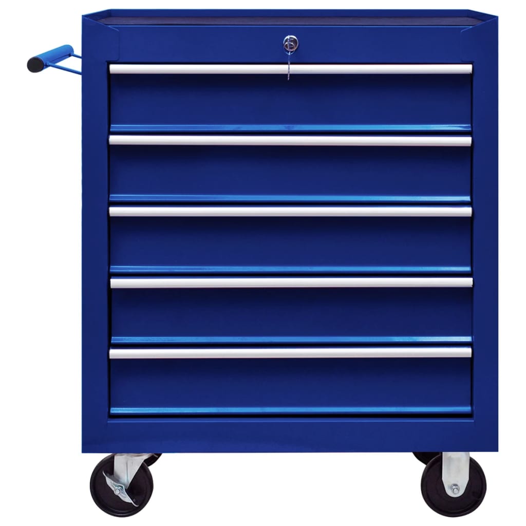 vidaXL Workshop Tool Trolley with 5 Drawers Blue