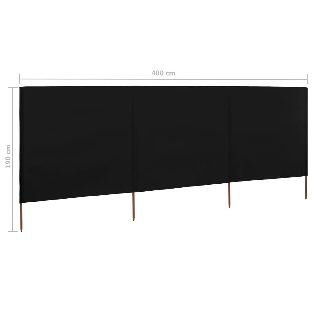 vidaXL 3-panel Wind Screen Fabric 400x160 cm Black