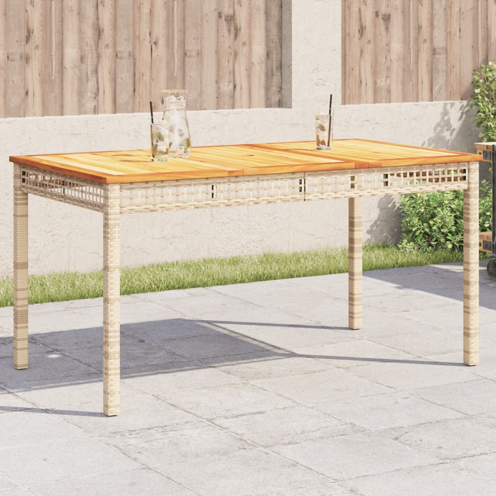 vidaXL Garden Table Beige 140x80x75 cm Poly Rattan Acacia Wood