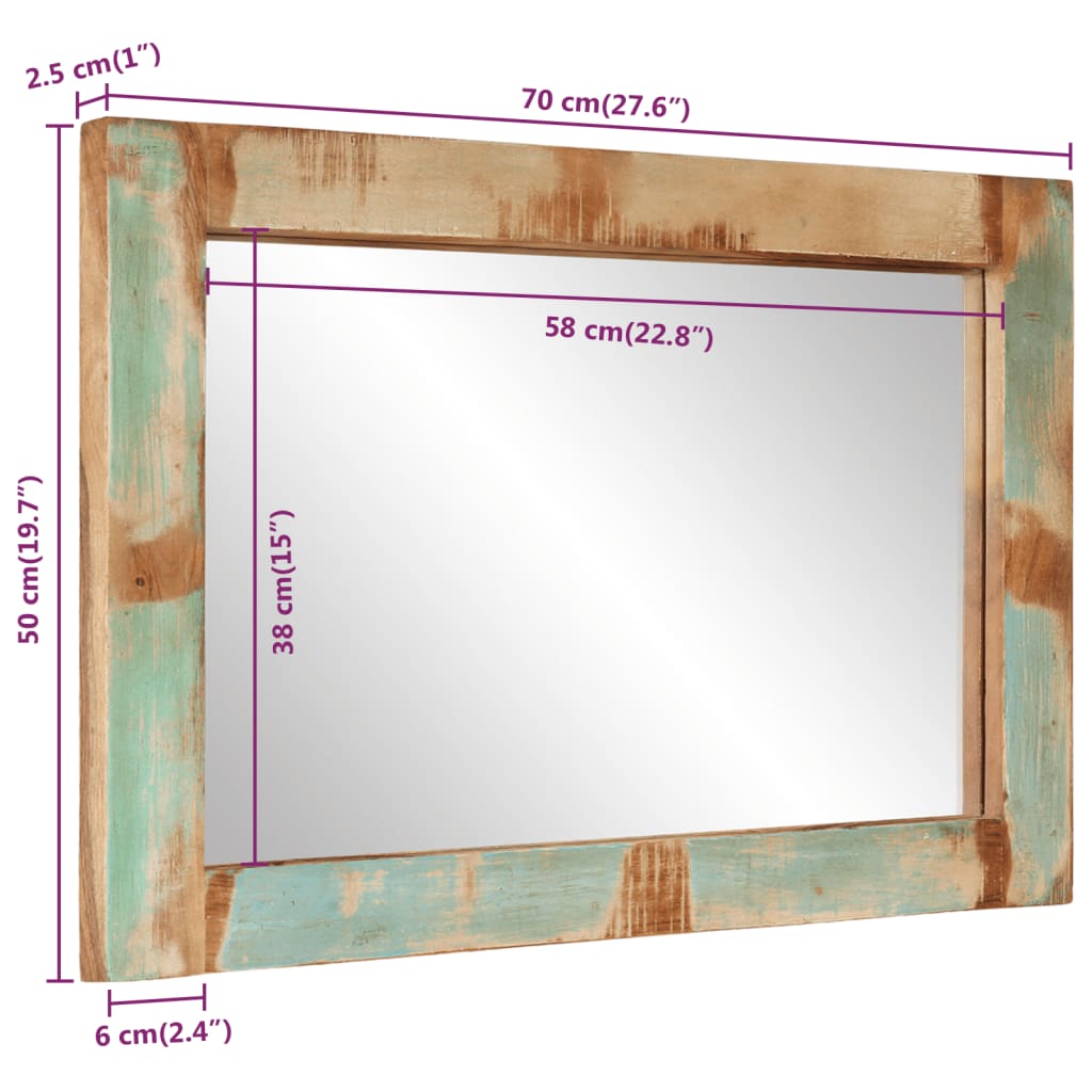 vidaXL Mirror 70x50 cm Solid Wood Reclaimed and Glass