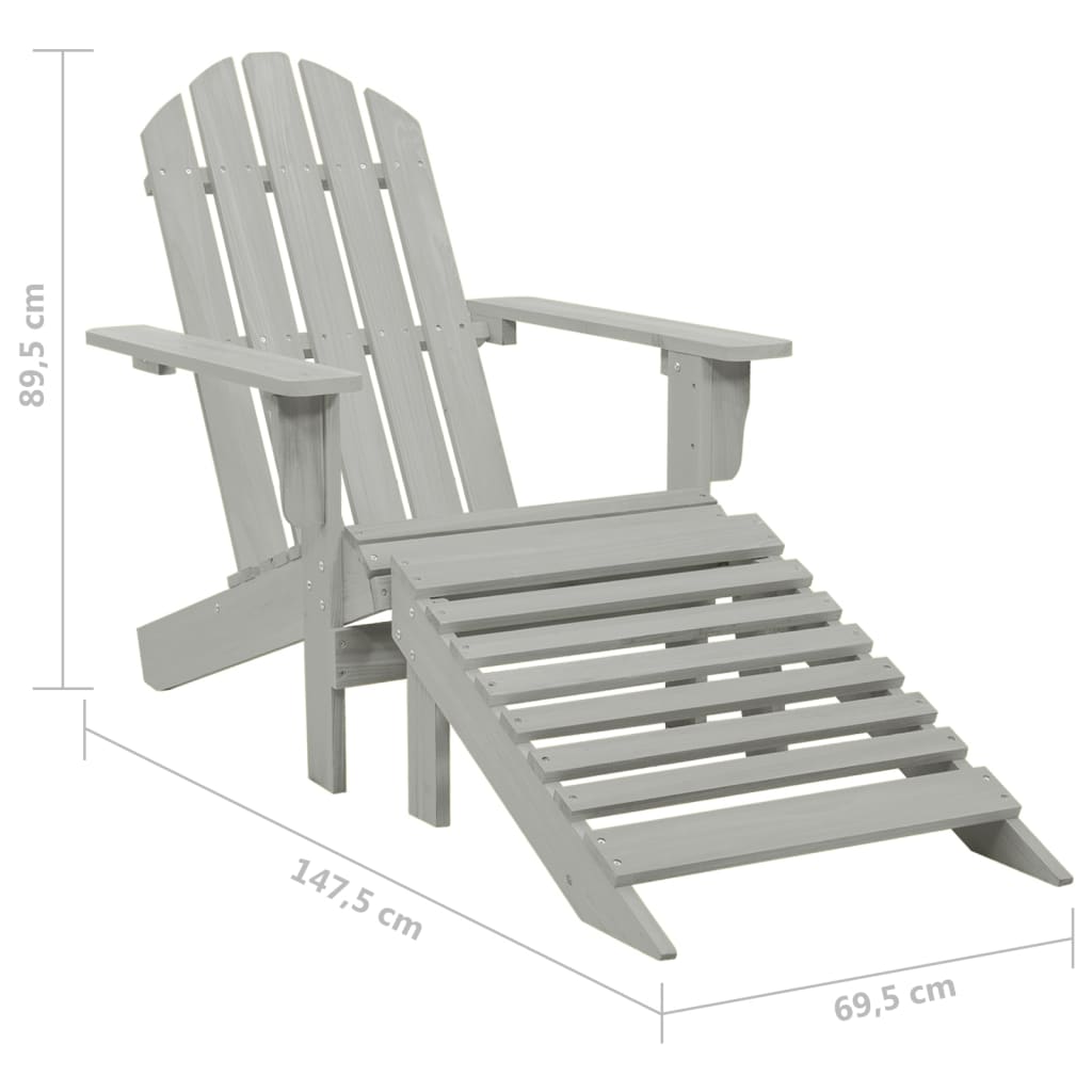 vidaXL Garden Adirondack Chair with Ottoman&Table Solid Fir Wood Grey