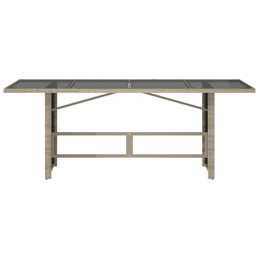 vidaXL Garden Table with Glass Top Light Grey 190x80x74 cm Poly Rattan