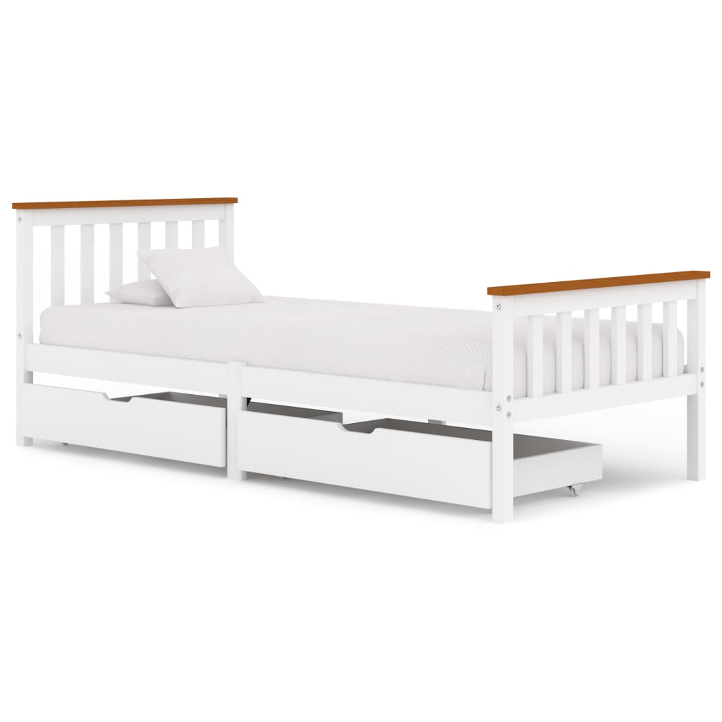 vidaXL Bed Frame with 2 Drawers White Solid Pine Wood 90x200 cm