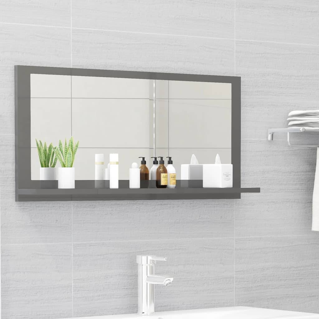 vidaXL Bathroom Mirror High Gloss Grey 80x10.5x37 cm Engineered Wood