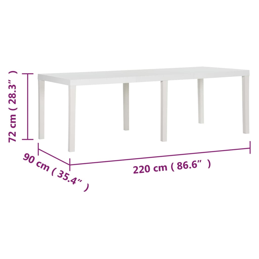 vidaXL Garden Table 220x90x72 cm PP White