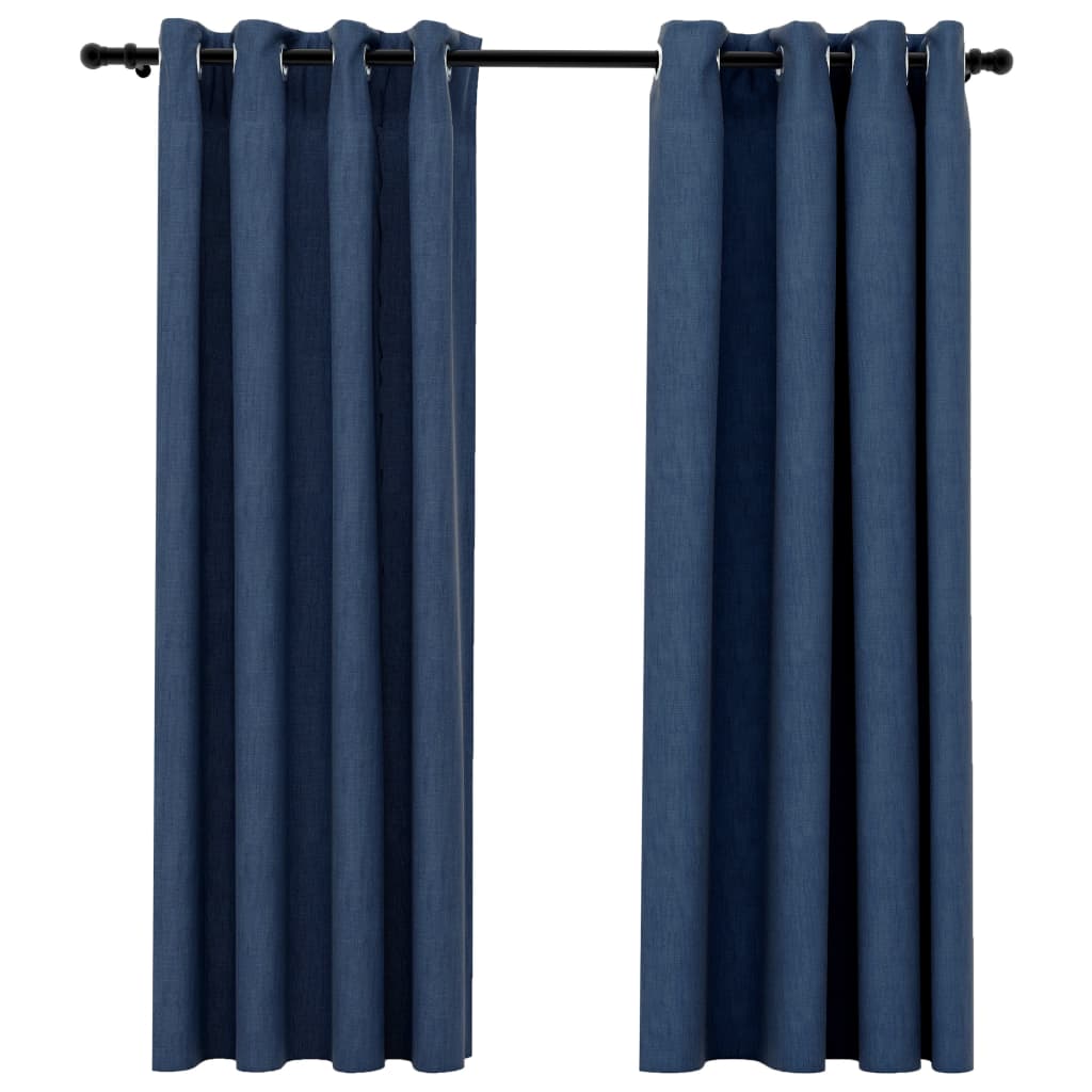 vidaXL Linen-Look Blackout Curtains with Grommets 2 pcs Blue 140x175cm